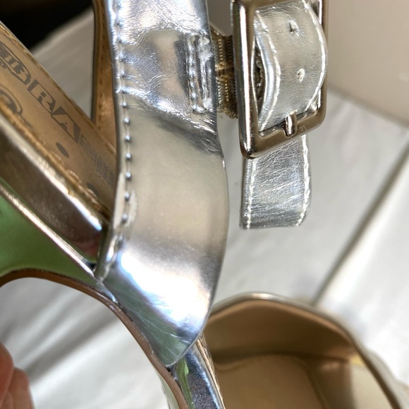 Silver high heeled open toe platform Halloween high heels. - Picture 3 of 16